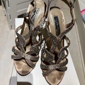 INC International Concepts Bronze Strappy Heels with Rhinestones